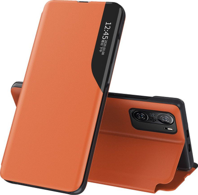 Këllëf telefoni Hurtel Eco Leather View Case për Xiaomi Redmi K40 Pro Plus K40 Pro K40 Poco F3, me mbajtëse, portokalli