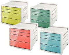 Канцелариски контејнер Esselte Colour´Ice, 4 фиоки, пластика, проѕирна зелена