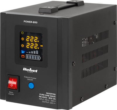 Inverter për rrymë emergjence Rebel POWER-800, 800VA 500W, 230V, i zi