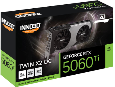 Kartelë grafike Inno3D Nvidia GeForce RTX 5060 Ti Twin X2 OC, 8GB GDDR7, PCIe 4.0, e zezë