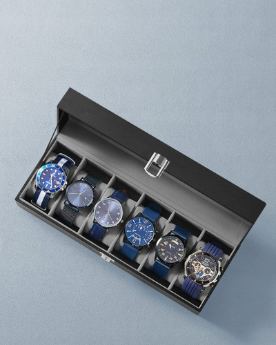 Kuti për ora Oskar Watch Box 6 JWB06BK, 6 ndarje, kapak transparent, e zezë