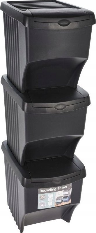 Set koshash riciklimi Addis Food Stackable, 3 x 22L, me kapakë, gri
