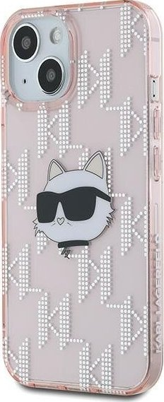 Mbulesë telefoni Karl Lagerfeld Choupette Head Monogram për iPhone 15 14 13 6.1", TPU polikarbonat, transparente rozë