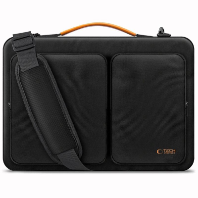 Çantë laptopi Tech-Protect Defender, 13-14", me rrip shpatulle, e zezë me portokalli
