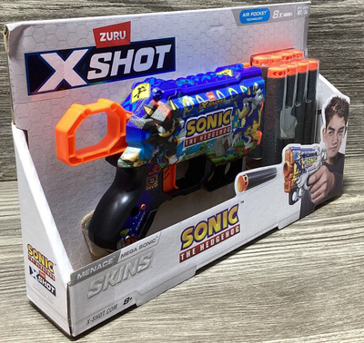 Pistoletë lodër Zuru X-Shot Skins Menace Sonic, 8 fishekë shkumë, shumëngjyrëshe