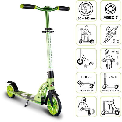 Тротинет за деца SIX DEGREES Junior Scooter, тркала 180/145 mm, зелен
