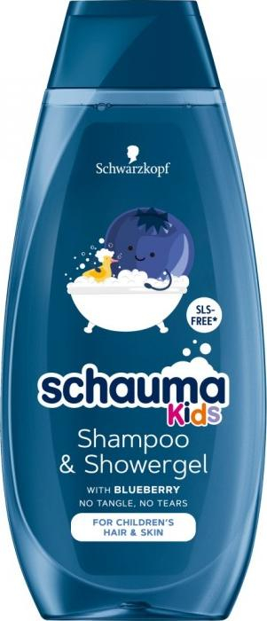 Shampon edhe xhel dushi për kalamajt Schauma Kids Blueberry, për çdo lloj flokësh, 400 ml