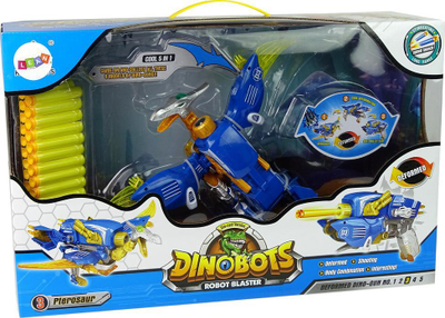 Lodër pistoletë dinosaur LeanToys Dinobots 2in1, me shigjeta, me mburojë pterosauri, blu