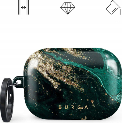 Mbulesë BURGA Emerald Pool për AirPods Pro 2, me karabinë, jeshile me të artë