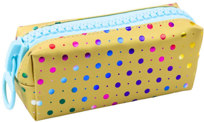 Kuti lapsash School Pencil Case Organizer, 21x8cm, dizajn me pika shumëngjyrëshe, ngjyrë ari
