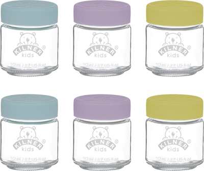 Set kavanozësh qelqi për kalamaj Kilner Kids, 6 copë, 110 ml, shumëngjyrësh