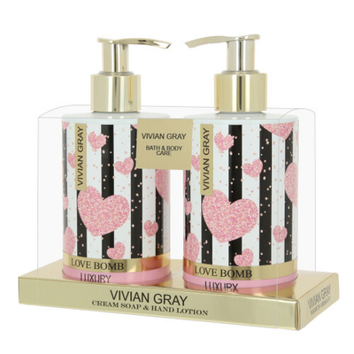 Set për duar Vivian Gray Love Bomb 4250120710525, krem sapun i lëngshëm për duar 250 ml + losion për duar 250 ml