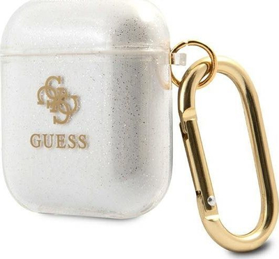 Kuti mbrojtëse Guess GUA2UCG4GT Transparent Glitter Collection për AirPods 1/2