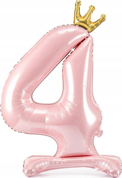 Balon qëndror folie me numër 6 dhe kurorë, 84cm, rozë