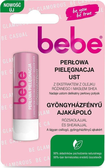 Balsam për buzë Bebe Pearl, me vaj trëndafili dhe Shea Butter, 4.9g, rozë