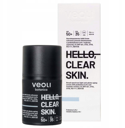 Krem mbrojtës për fytyrë Veoli Botanica Hello Clear Skin, SPF 50, 50ml
