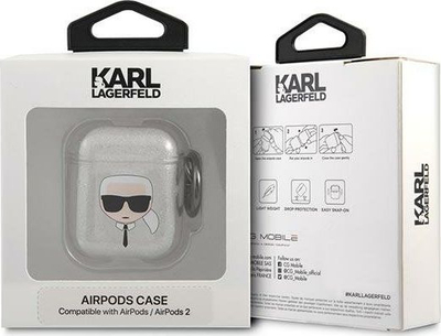 Mbulesë mbrojtëse Karl Lagerfeld KLA2UKHGS për AirPods 1/2, me shkëlqim, argjend