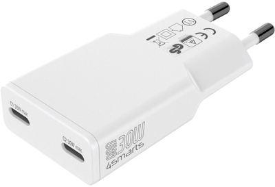 Karikues muri 4smarts GaN PDPlug Slim Duos 2C, 30W, 2x USB C, i bardhë