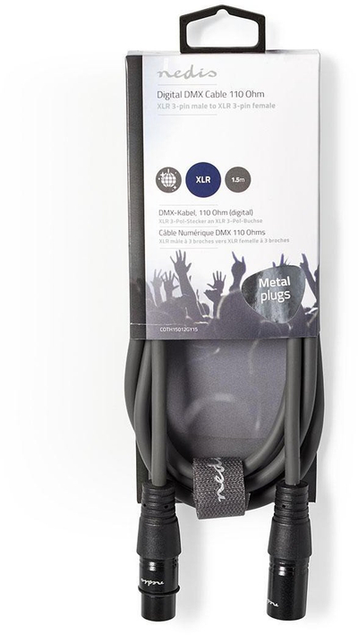 Кабел DMX Nedis OnStage, XLR 3 пин машки во женски, 1.5 m, сив