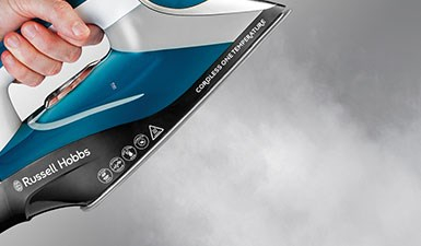 Hekur me avull Russell Hobbs Cordless One Temperature, 2600W, pllakë qeramike, blu