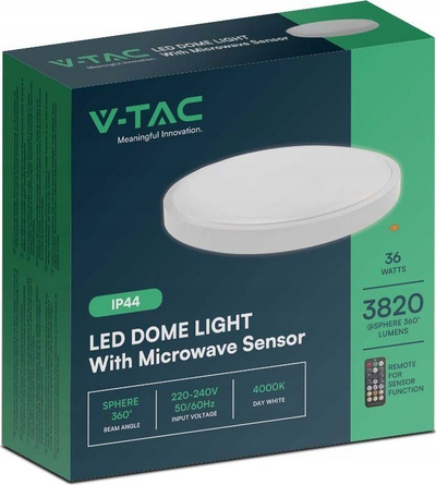 Plafon LED tavan V-TAC Round, 36W, me sensor lëvizje, i bardhë