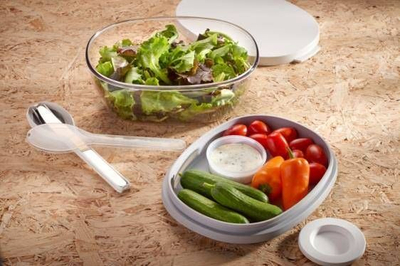 Kuti sallate Mepal Duo Salad Box Ellipse, me ndarje, Nordic Green