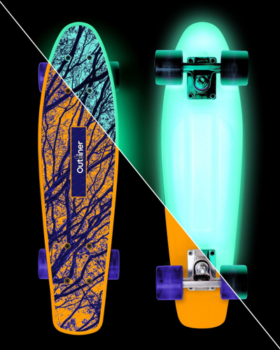 Penny board Outliner Glowing, kompakt, që ndriçon në errësirë, portokalli e kaltër