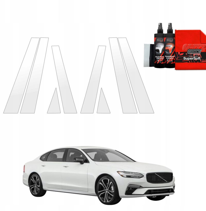 Folie mbrojtëse shtyllash GrizzGlass BodyShield Volvo S90 Sedan 5D 2016-2020, set 8 copë, transparente
