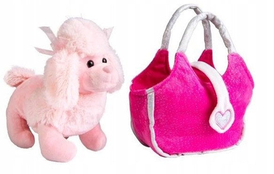 Lodër pelushi qen poodle me çantë, set për fëmijë, rozë