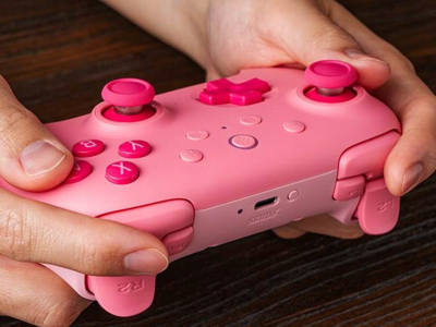 Kontrollor lojërash 8BitDo Ultimate 2C, Bluetooth dhe me kabëll, për Nintendo Switch, rozë