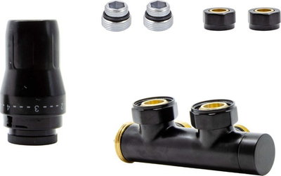 Set valvulash radiatori DUO-PLEX GW 3/4 x M22x1.5, i këndëzum majtas-djathtas, ngjyrë black matt