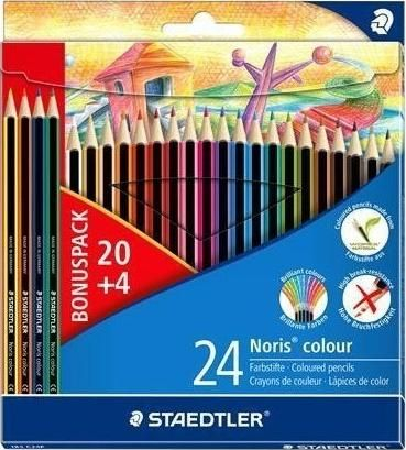Llapse me ngjyra Staedtler Noris Colour 185 C24P, set me 24 copë, dru i riciklum, shumëngjyrëshe