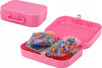 Set konstruktiv Leantoys Unicorn Puzzle, 227 copë, valixhe portative, rozë