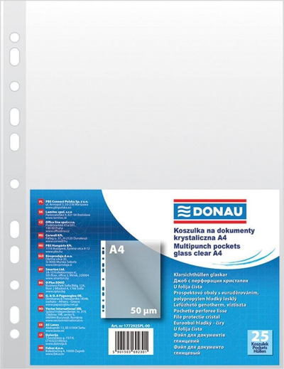 Футроли за документи Donau, A4, 50 микрони, транспарентни, 25 парчиња