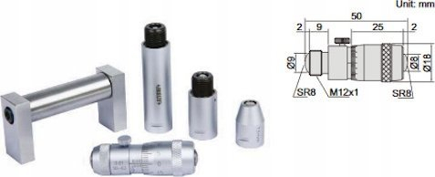 Matës vrimash mikrometrik Insize 2-Point, set 50-500mm, 0.01mm, argjendtë