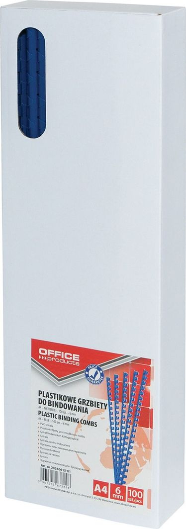 OFFICE PRODUCTS Грбови за Врзување, A4, 6 mm, 100 парчиња, Сина