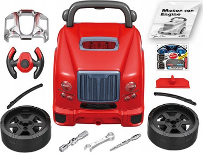 Set lodër kamion me motor DIY, për montim, plastik, i kuq