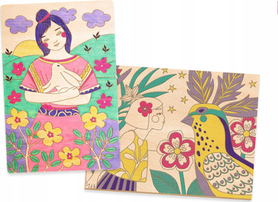 Set ngjyrosje në dru Djeco Coloring on Wood Sweet Girls, 3 tabela, 7 markera, shumëngjyrësh