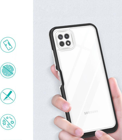 Futrollë 3n1 për Samsung Galaxy A22 5G, transparente, antishok, me kornizë të zezë