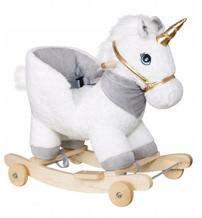 Kalë lëkundës njëbrirësh LeanToys 2 në 1, ride on, me tinguj, i bardhë
