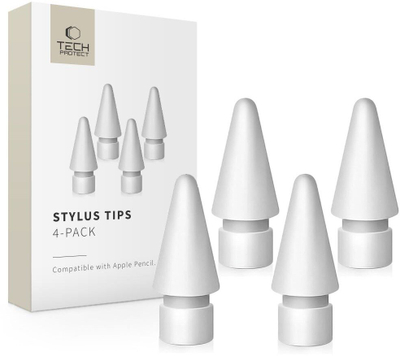 Maja zëvendësuese stylus Tech-Protect Stylus Tips, set 4 copë, për Apple Pencil, të bardha