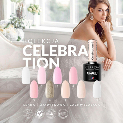 Llak semipermanent për thonj Claresa Celebration 05, Soak Off, 5 ml, ngjyrë nude