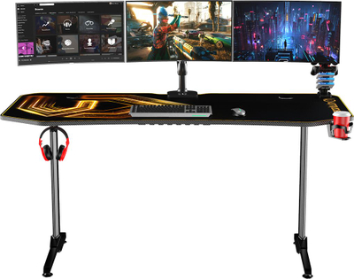 Tavolinë gaming Ultradesk Frag XXL, 160x75cm, mouse pad XXL, e zezë me të artë
