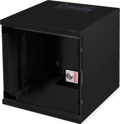 Kabinet muri Roline 10", 6U, derë xhami, i zi