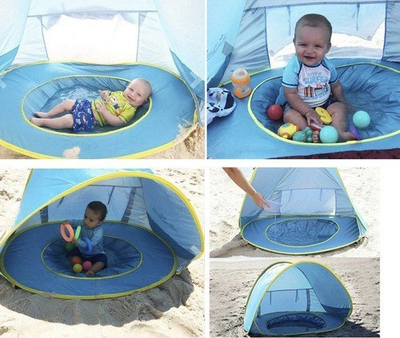 Çadër plazhi për bebe Beach Tent with Pool 21204, pop up, me mini pishinë, blu