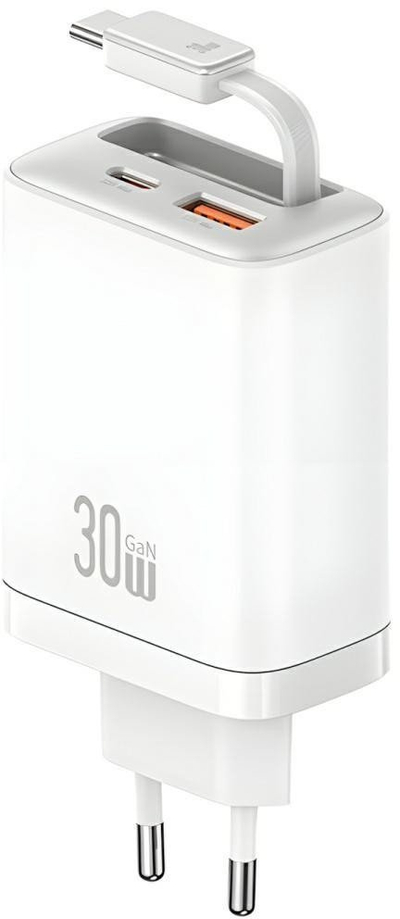 Karikues USB Usams CC296 Xiang Series, 30W, me kabllo Type C tërheqëse, i bardhë