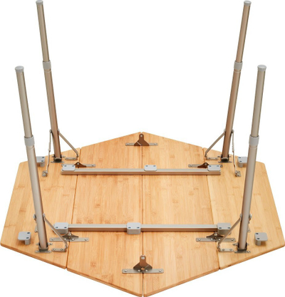 Tavolinë kampingu KingCamp Bamboo Hexagonal, 100cm, lartësi e rregullueshme, kafe