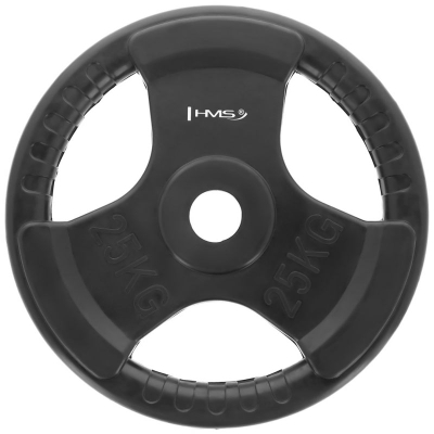 Disk olimpik HMS TOK25, 25 kg, i veshur me gomë, i zi