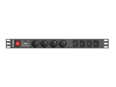 Njësi shpërndarëse energjie PDU 19", 1U, 16A, 4x prizë shtesë 4x IEC C13, e zezë