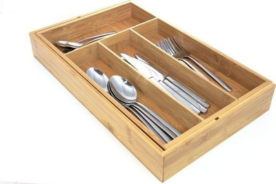 Organizues çekanësh Kesper Extendable Cutlery Tray, bambu, 26-49cm, ngjyrë druri natyrale